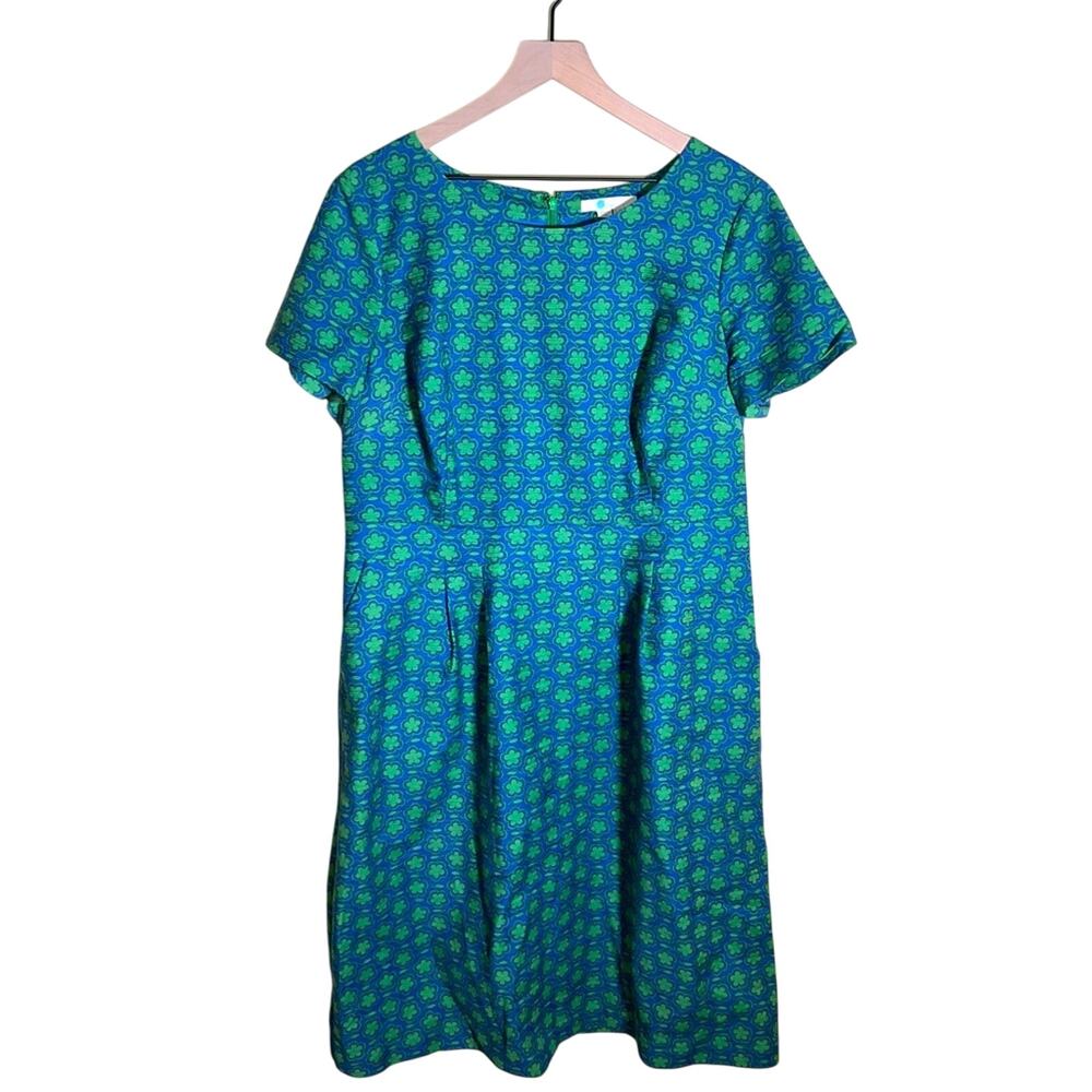 Boden Teal and Lime Patterned Midi Dress